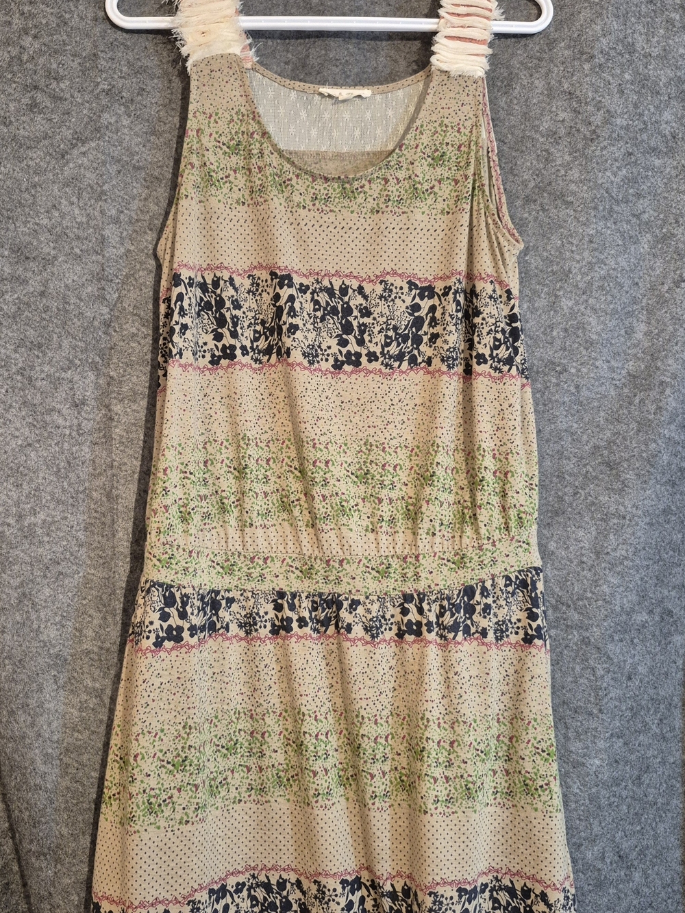 Hem & Thread Beige Maxi Dress with Navy Floral Bands